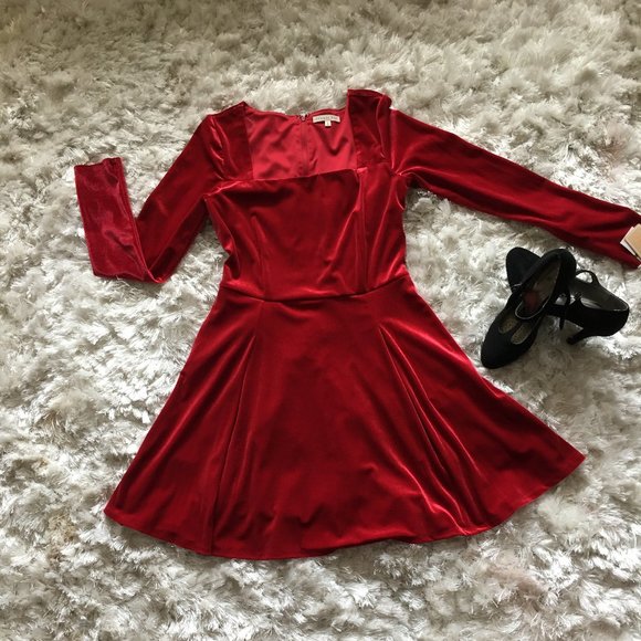 NWT Copper key Red velvet dress long sleeves L &M - Picture 5 of 12